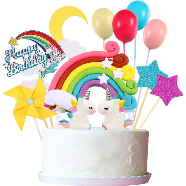 Unicorn kake dekorasjonssett, 22 deler Cloud Rainbow Balloon Happ