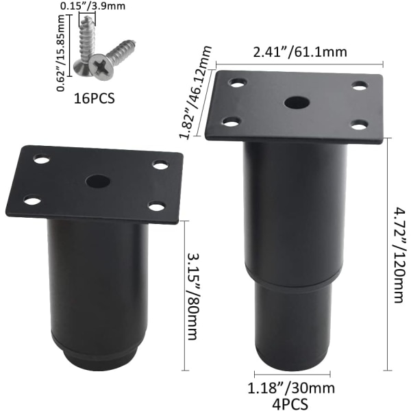 (8-12cm, Hvit) Sett med 4 justerbare møbelben i metall