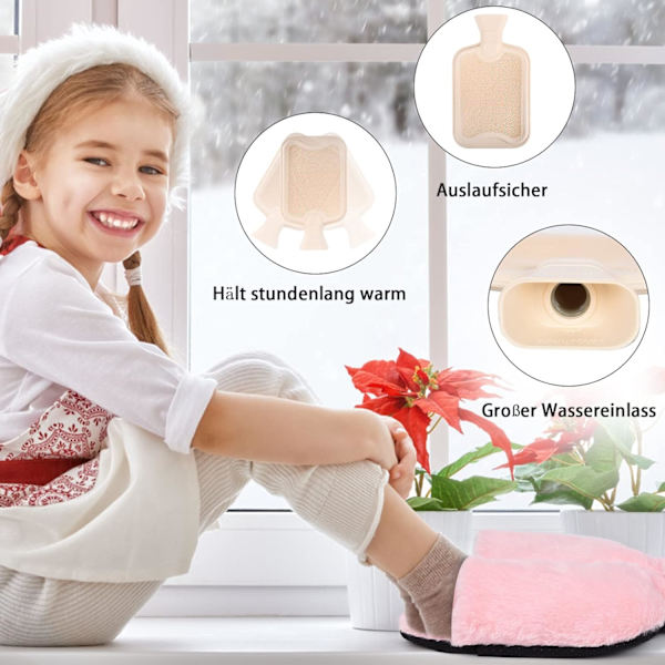 Fotvärmare 2L (Rosa), Icke-elektrisk fotvärmare, Mjuk varmvattenflaska