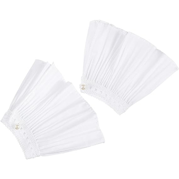 1 par aftagelige falske manchetter - Hvide, chiffon manchetter, plisserede C