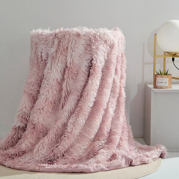 Imiteret kashmir plysset tæppe 160 x 200 cm (Pink), Super varmt regnbue fleece tæppe, Høj kvalitet plys fleece tæppe, Blødt og behageligt langt luv, Sofatæppe