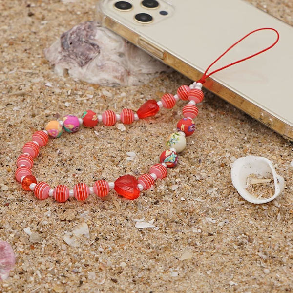 Rannekoru helmillä koristeltu puhelinlanyard Anti-Lost Crystal -matkapuhelin Ketju Matkapuhelin Helmi Lanyard Avainnauha Helmillä koristeltu puhelimen riipus naisille ja tytöille