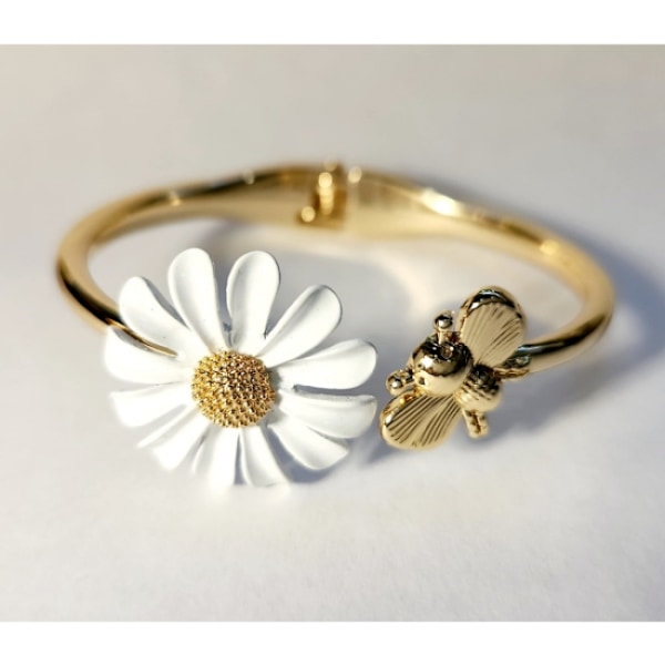 Blomsterarmbånd, margueritarmbånd, guldarmbånd, blomst og bi, d