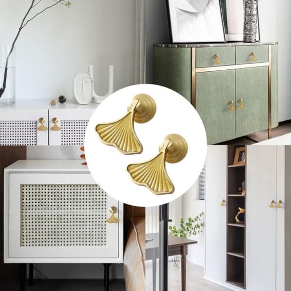 Ginkgo Blad Handtag Set om 6 Guld med Dropphänge