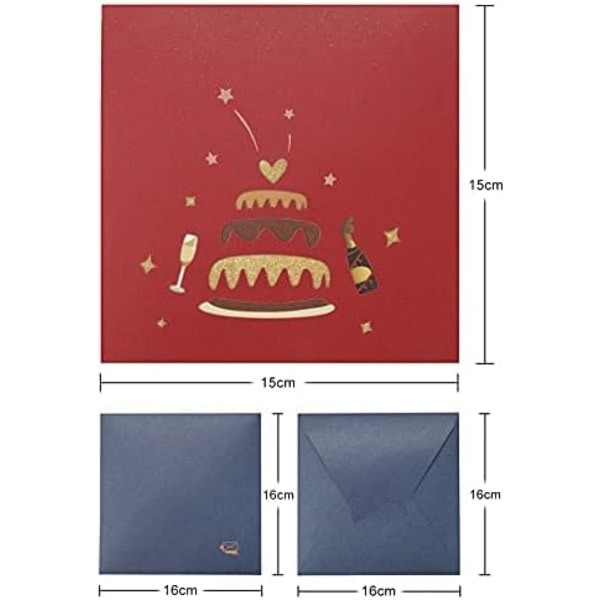 1 kpl 3D-syntymäpäiväkortti (punainen), syntymäpäiväponnahduskortti, n