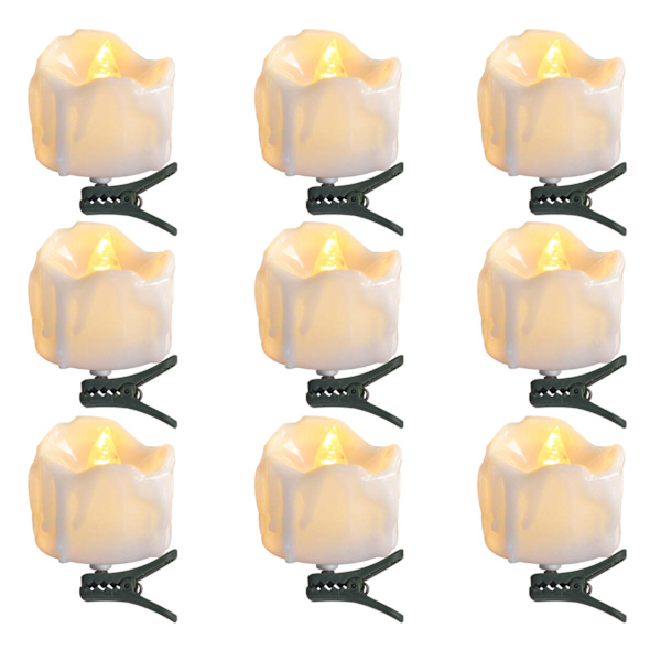 9 LED-ljus med klämma, flamlösa elektriska ljus, falska ljus, flimrande låga, sladdlösa värmeljus, LED-ljus för jul, varmvitt bröllop