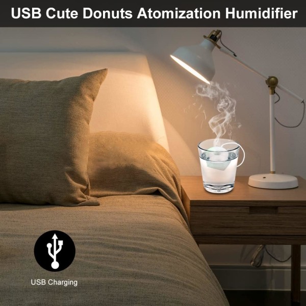 Hvid Mini bærbar USB-befugter Donut Shape Atomizing Air Humi