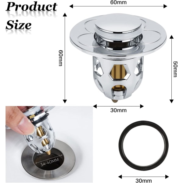 2 kpl universaalia lavuaarin viemäritulppaa (suojakorkilla ja kumirenkaalla)