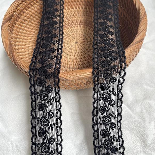 5 meter spetsband - Delikat svart, 15 meter - Blommigt band för bröllop/bruddekoration, DIY, sömnad, heminredning