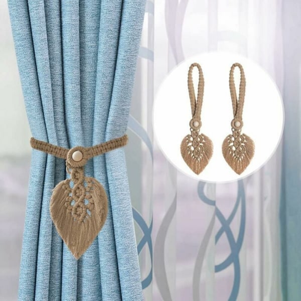 Set med 2 beige knappgardinbindningar, bladformade gardinbindningar