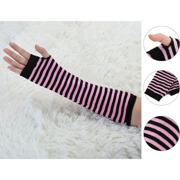 Vinterhansker for kvinner - rosa striper, varme lange hansker med fin