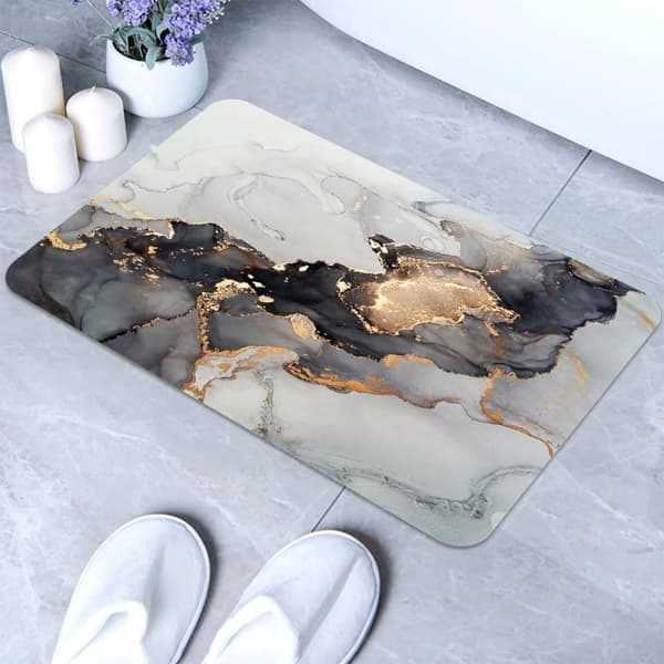 Gullsvart og hvit marmor baderomsmatte, superabsorberende og u