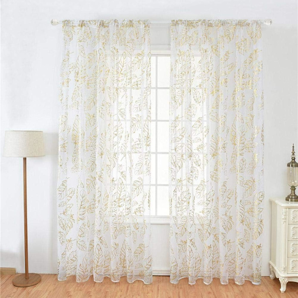 Hvite voile dørgardiner (gull-100*200 cm), stue, soverom og kafé, gull og sølv fjærmoskitonett