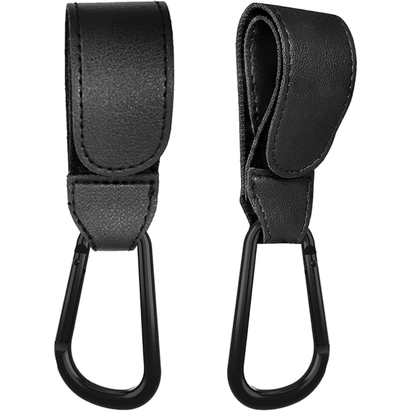 2 styks klapvognskroge (sort), velcro karabinhageclips til Hangi