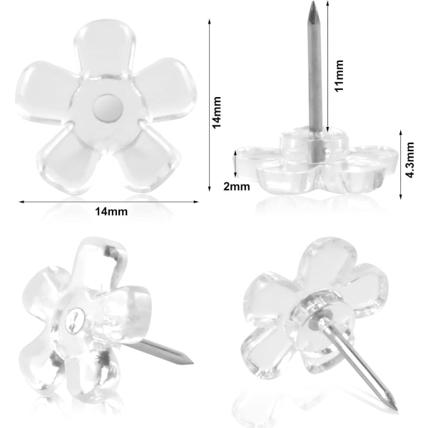 Transparenta tryckknappar, 100 st blomsternålar, dekorativa tryckknappar,
