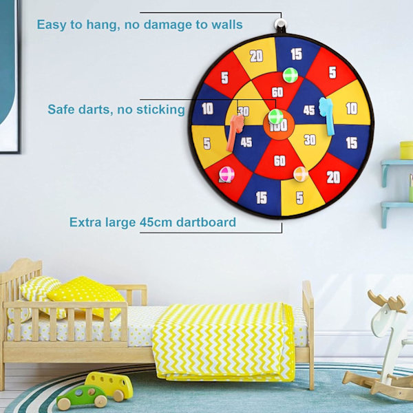 Dartspil (36 cm), dobbeltsidet skydespil med 6 klæbende bolde