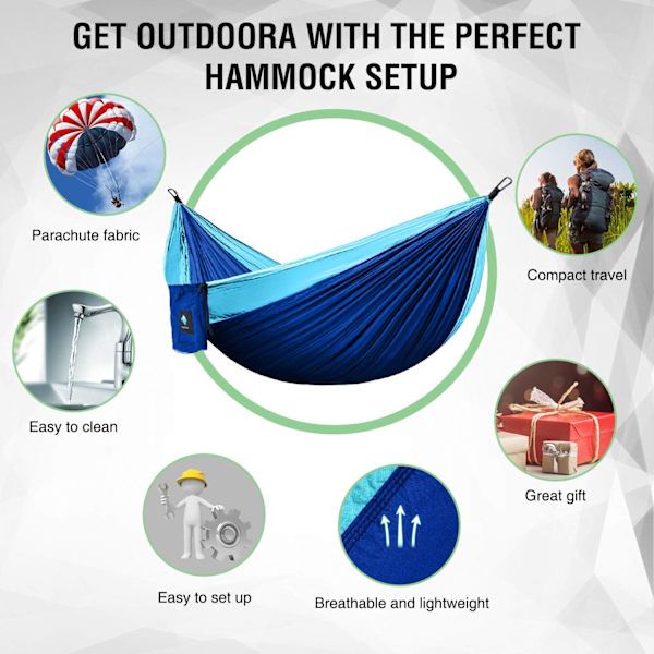 Ultralight, kevyt ja kannettava kestävä hengittävä nylonriippapuu puun hihnoilla sisäparvekkeelle, ulkoilmaan retkeilyyn, vaellukseen reppuhammokkeihin (sininen/taivaansininen)