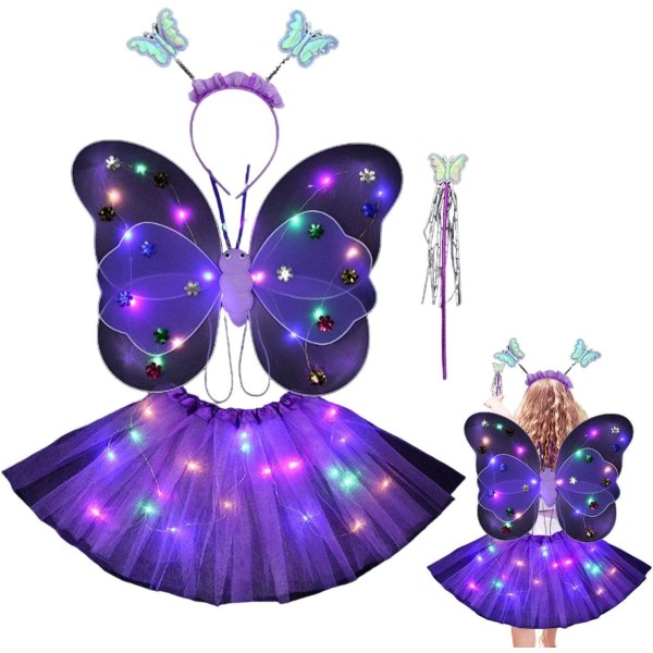 Fe-kostume til piger - Prinsesse-påklædningssæt med fe-vinger