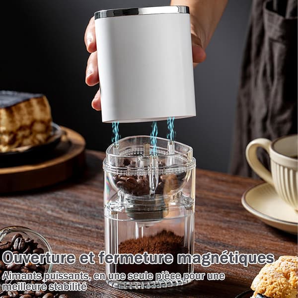 Elektrisk kaffekværn (sort), USB-genopladelig, egnet til bønner