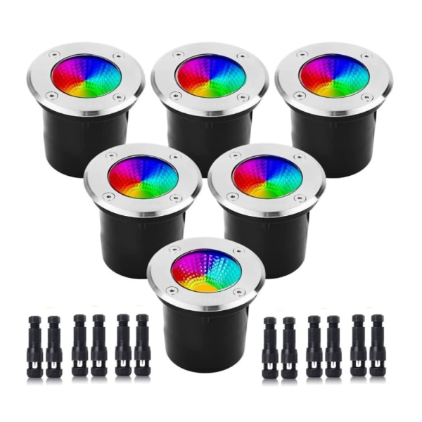 [6 st] Underjordisk lampa 6w/90-265v RGB trädgårdslampa strålkastare