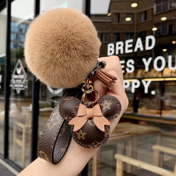 Men Women Vintage Style Leather Mouse Head Keychain Keyring