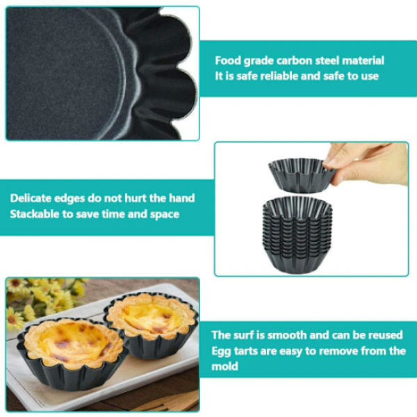 12 stk gjenbrukbare eggepai former karbonstål pai former non-stick