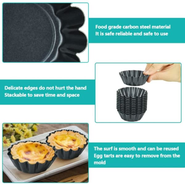 12 STK Gjenbrukbare Eggterteformer Karbonstål Terteformer Non-Stick