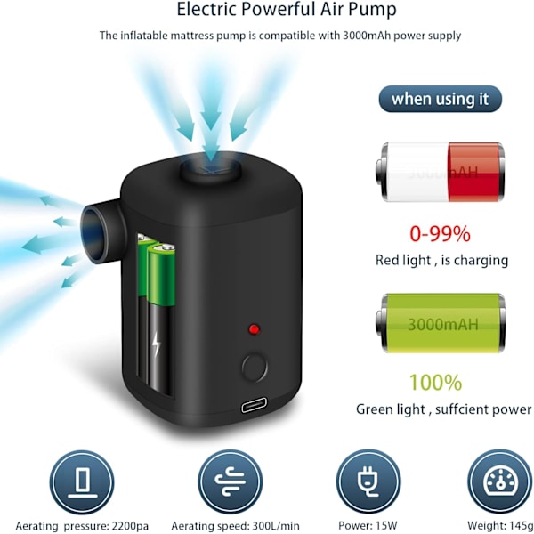 Hvid elektrisk pumpe 2 i 1 bærbar trådløs oppustelig og deflator
