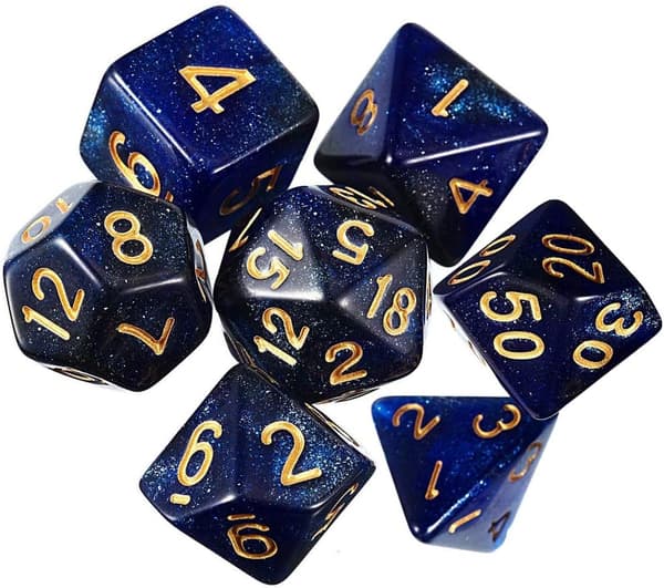 7 stk. (blå sort) polyhedral terninger D20 D12 D10 D8 D6 D4 16mm akryl