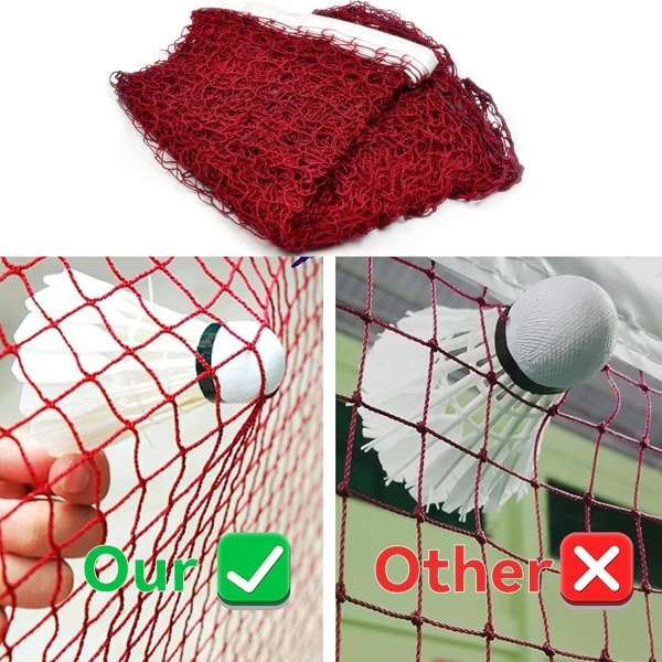 Foldbar Badminton Net, Bærbar Badminton Net, 610 x 76 cm Volleyball Net, Justerbar Foldbar og Holdbar Udendørs Badminton Net til Indendørs eller Udendørs Sport (Vinrød)