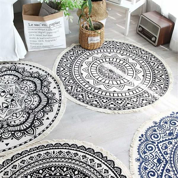 Mandala rund matta - Bomull - Bohemisk stil - Diameter: 92cm