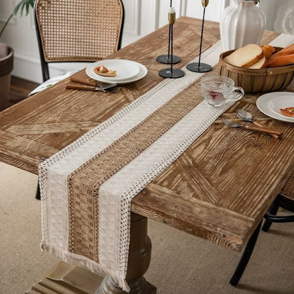 30 x 180 cm Makramé bomullslinned bordløper Burlap bordløper