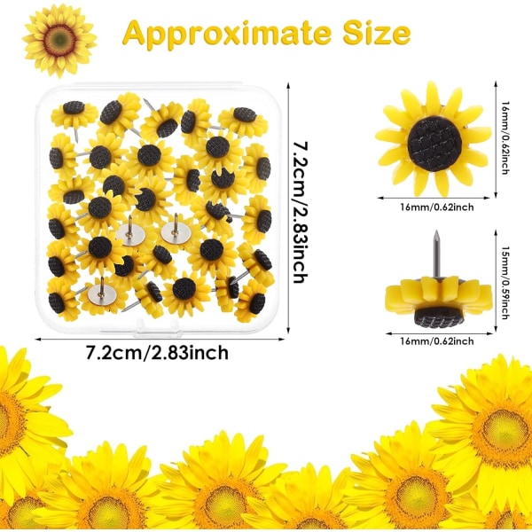 Pakke med 20 dekorative solsikke-trykknåle til korktavle - til Ph