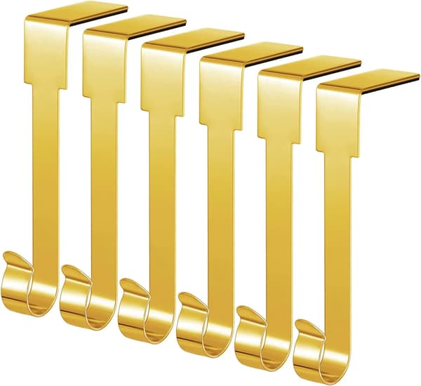 6-pack (guld) julstrumpehållare, metallkrokar för upphängning