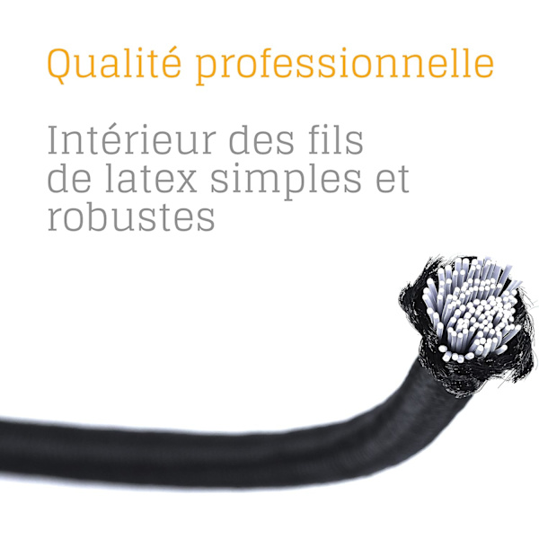 20 Professionelle elastiske spændere i gummi med kugle (sort 150 mm)