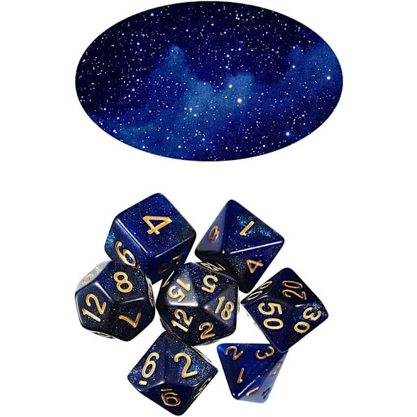 7 kpl (sininen musta) monimuotoinen noppa D20 D12 D10 D8 D6 D4 16mm akryyli