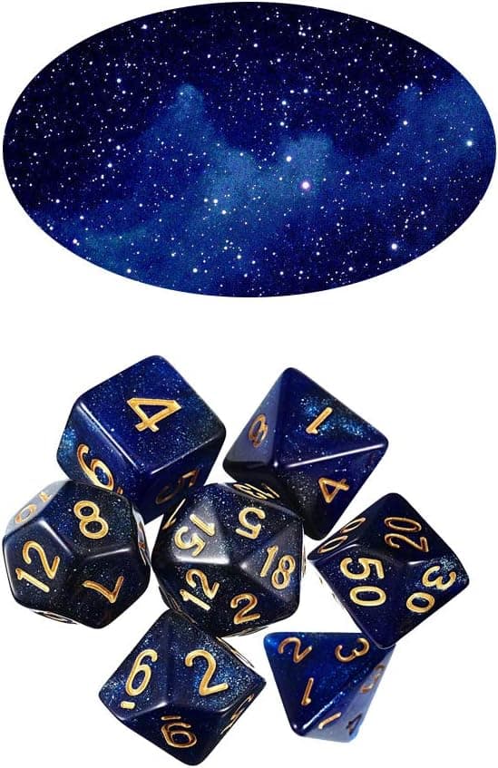 7 stk. (blå sort) polyhedral terninger D20 D12 D10 D8 D6 D4 16mm akryl
