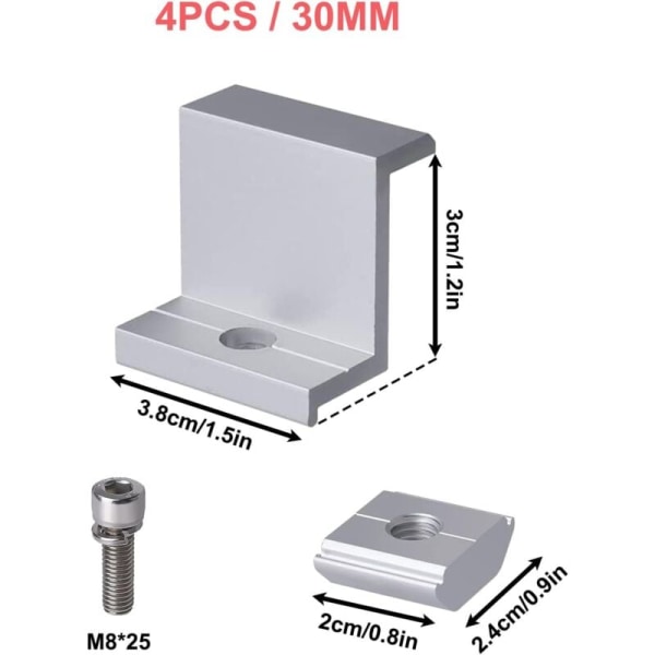 4 stk. solpanelbeslag, 30 mm endeklemme, solpanelbeslag,