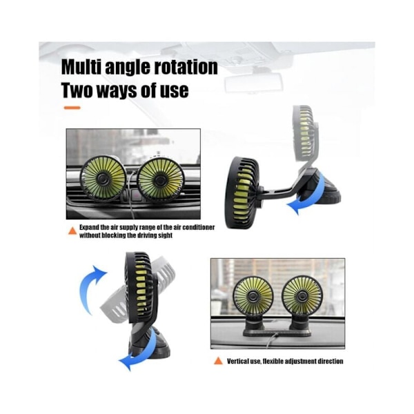 10W Sommerbilvifte, USB-drevet, Multi-vinkel roterbar, Dobbelthode