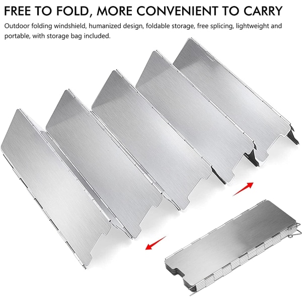 Vikbart vindskydd i aluminium, 10 plattor utomhuscampingvindskiva