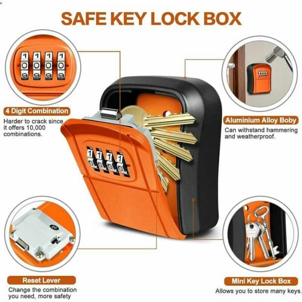 (Orange) Väggmonterad säker nyckelbox Mini utomhus nyckelbox nyckelbox