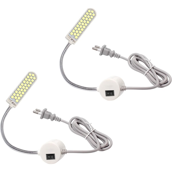 2 stk 2W 30LED symaskinlampe fast base fleksibel magnetisk rør