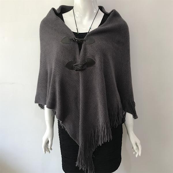 Elegantti lämmin naisten huiviponcho (tummanharmaa) Avoin etuosa hapsureunuksella