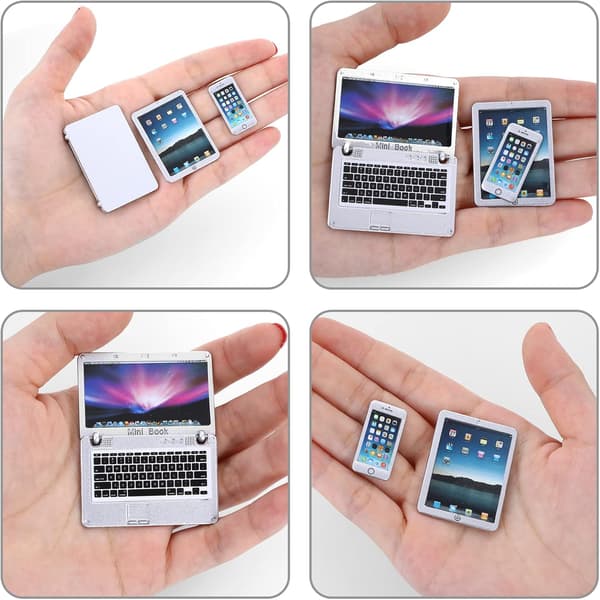 3 stk. Mini Metal Dukketilbehørssæt - Sølv til Laptops, Tablet