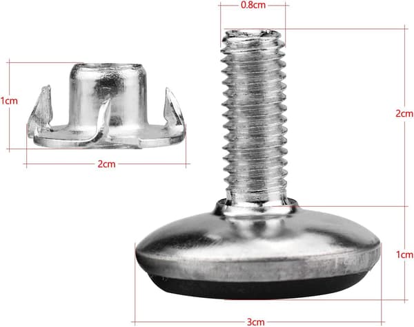 20-pack justerbara möbelfötter, T-mutter nivelleringsfot M8x20x