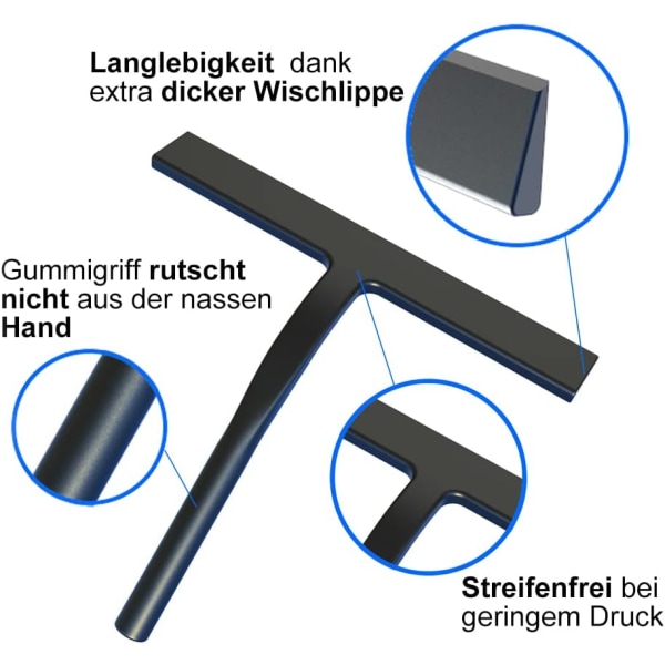 Silikon duschskrapa med rostfritt stålkärna för dusch, badrum, spegel, fönsterrengöring, kakel (svart, liten)