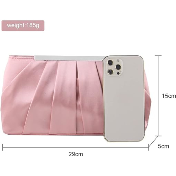 Rosé Satin Aftenveske for Kvinner Elegant Plissert Satin Aftenveske i PU