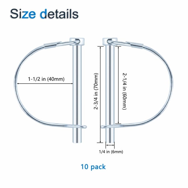 10pcs Safety Coupler Pin Lock Axle, 1/4 Inch PTO Lock with Round