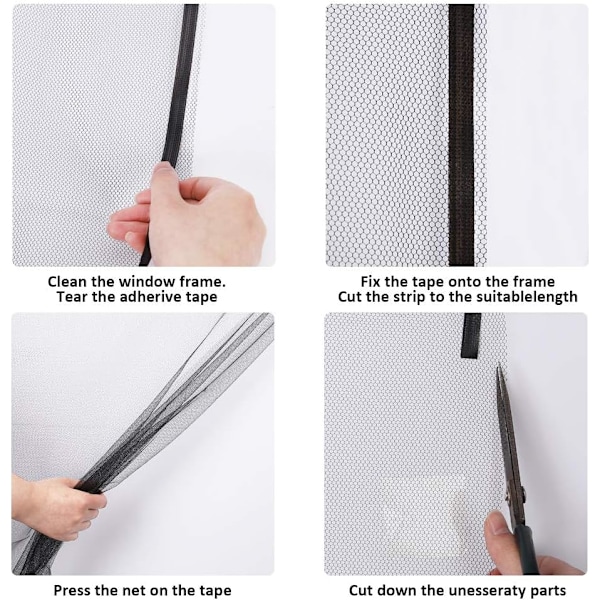 Myggnett for vindu 4 stk, myggnett med 4 selvklebende avvisende strimler 1,3m x 1,5m, for å beskytte familien din mot insekter.