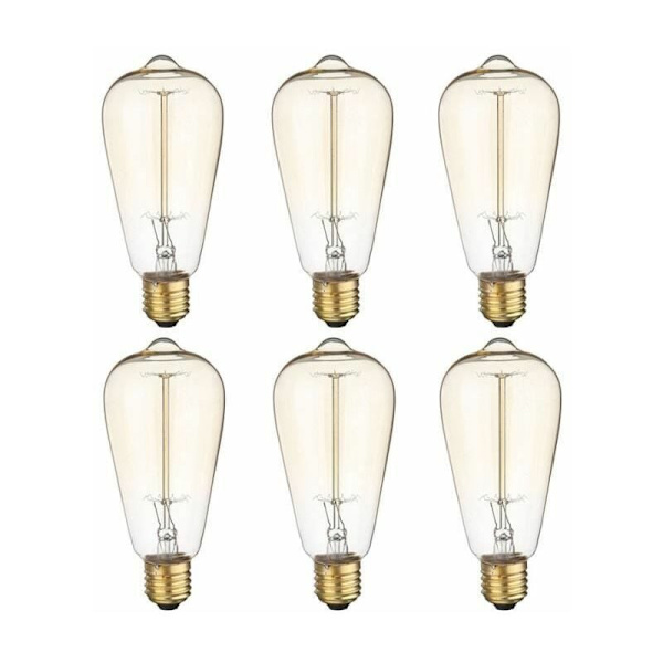 6x E26 60W Edison-pære Glødelampe 220V ST64 Retro 64mm x 1